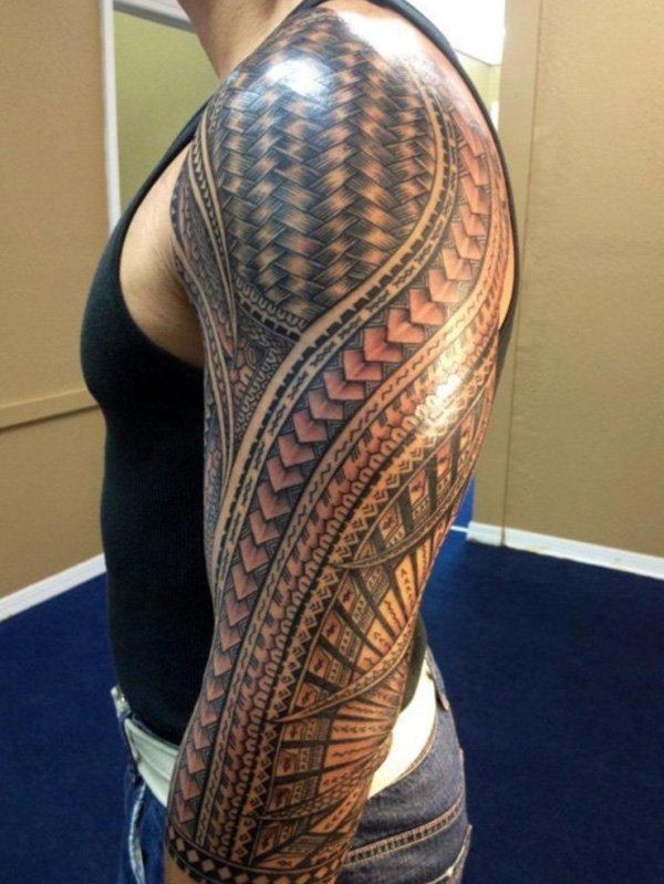 Impressive Polynesian Tattoo on Upper body for Men Tattoo Design