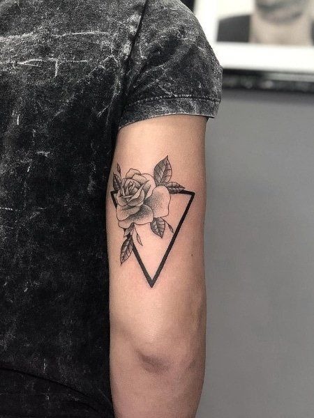 Rose in a Triangle Frame, a tattoo design rendered in clean detailed linework.
