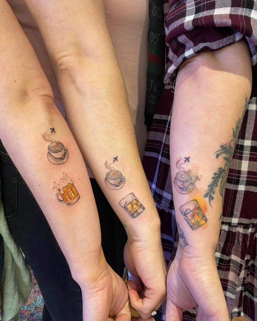 Coffee, Drinks, and Travel Trio Tattoo Tattoo Design