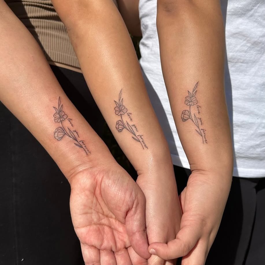 Floral "Love You Forever" Trio Tattoo Tattoo Design