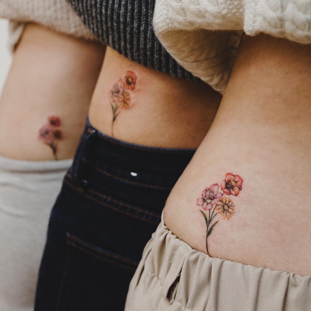 Friendship Birth Flower Trio Tattoo Tattoo Design