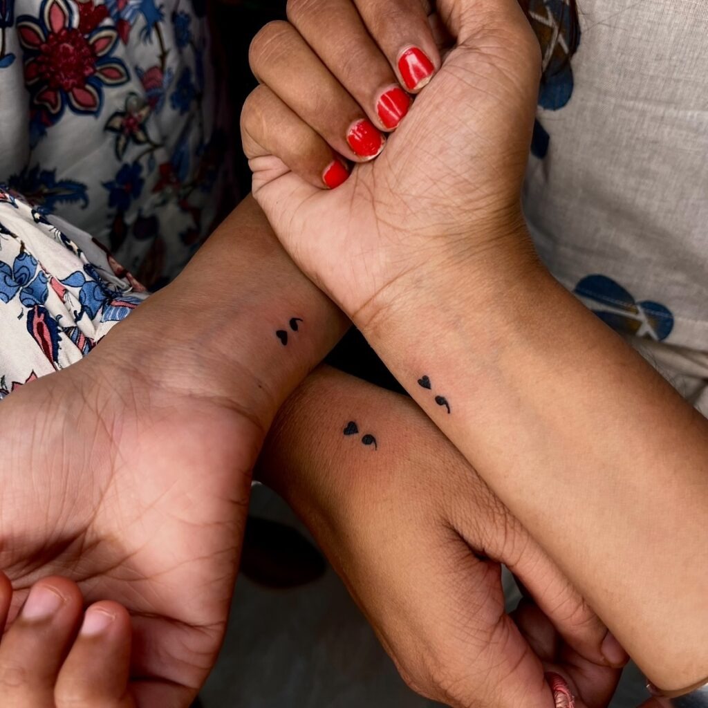 Heart and Semicolon Matching Trio Tattoo Tattoo Design