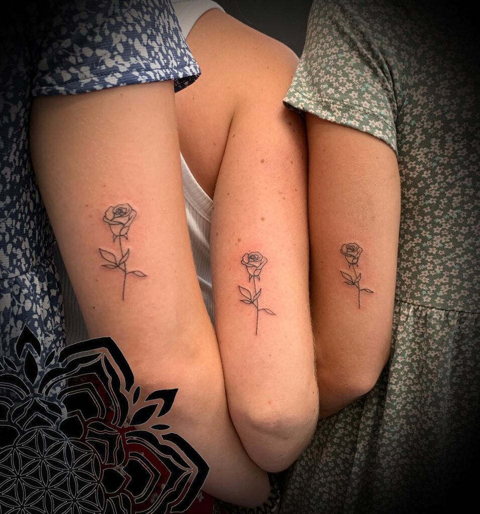 Matching Rose Outline Trio Tattoo Tattoo Design