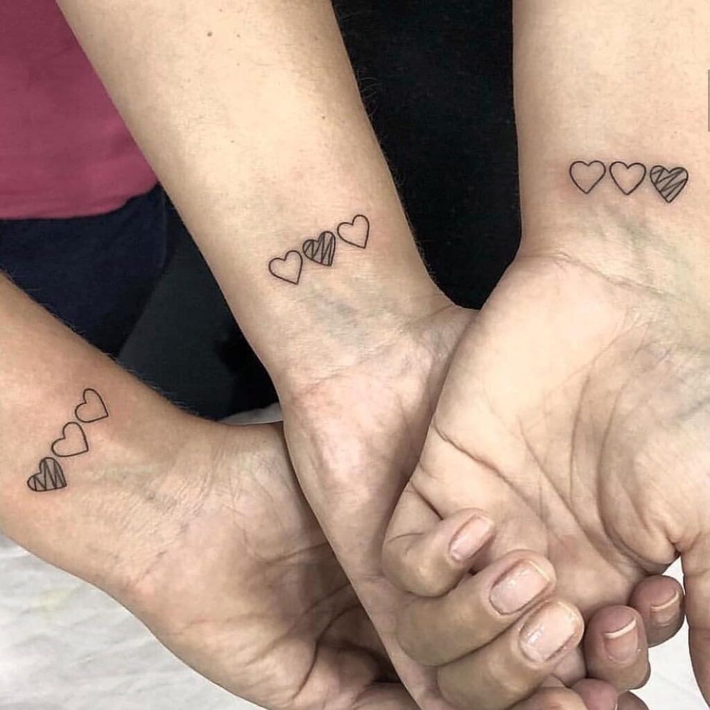 Trio of Hearts with Shaded Bond Tattoo Tattoo Design