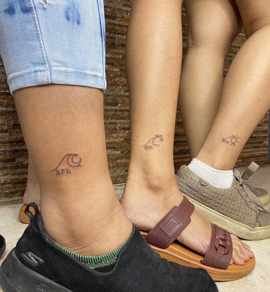 Wave and Elements Trio Tattoo with "RPh" Tattoo Design
