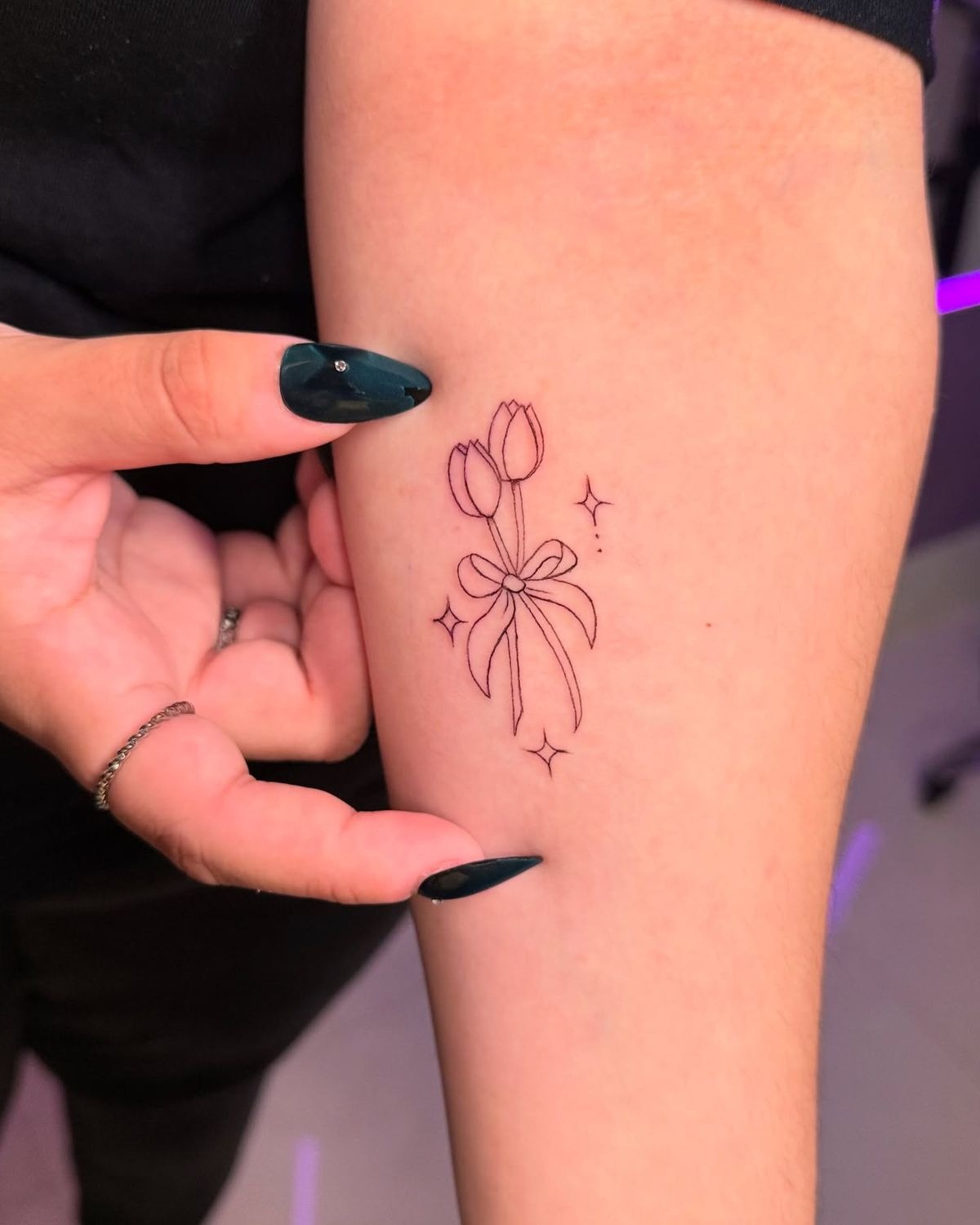 Minimalistic Tulip with Stars Tattoo Tattoo Design