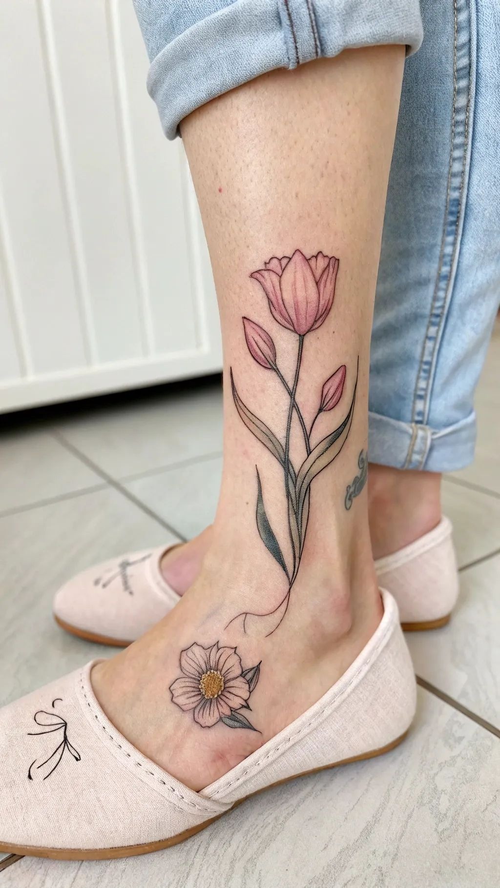 Realistic Pink Tulip Tattoo Tattoo Design