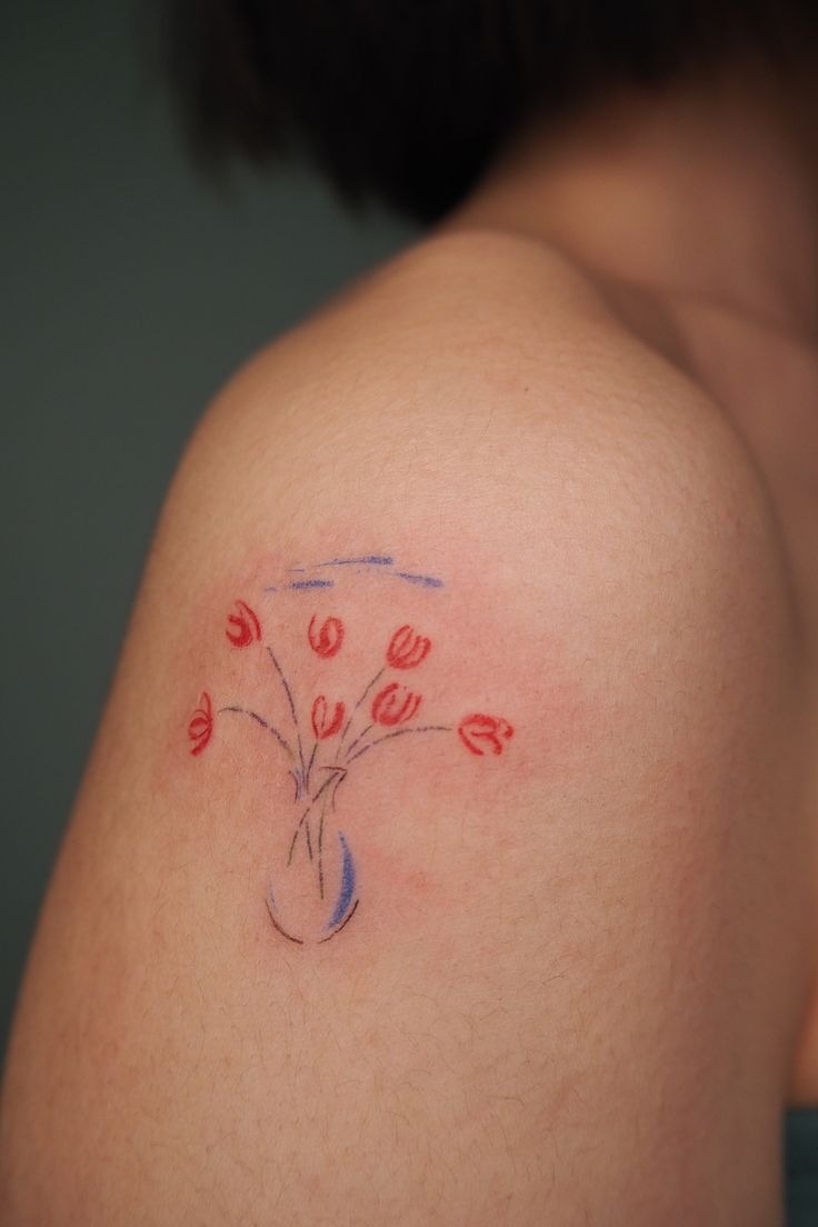 Tulip and Butterfly with Fine Line Detailing Tattoo Design