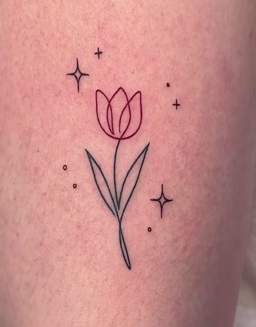 Tulip Tattoo with Heart and Dotwork Tattoo Design