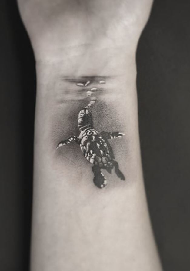 Baby Sea Turtle Swimming to the Surface Turtle Tattoos Tattoo Design