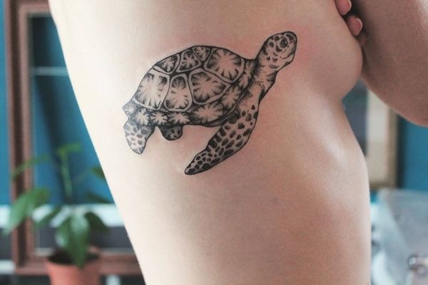 Black and White Sea Turtle Tattoo Design