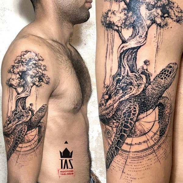 Giant Sea Turtle with Tree on Shell Turtle Tattoos Tattoo Design