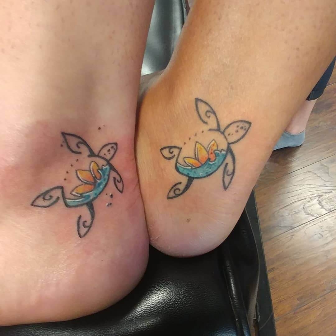 Matching Sea Turtles with Waves Turtle Tattoos Tattoo Design
