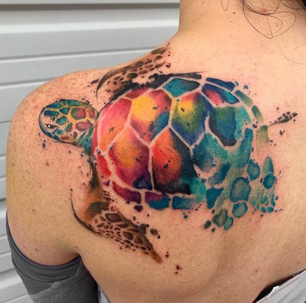 Rainbow Watercolor Sea Turtle Tattoo Tattoo Design