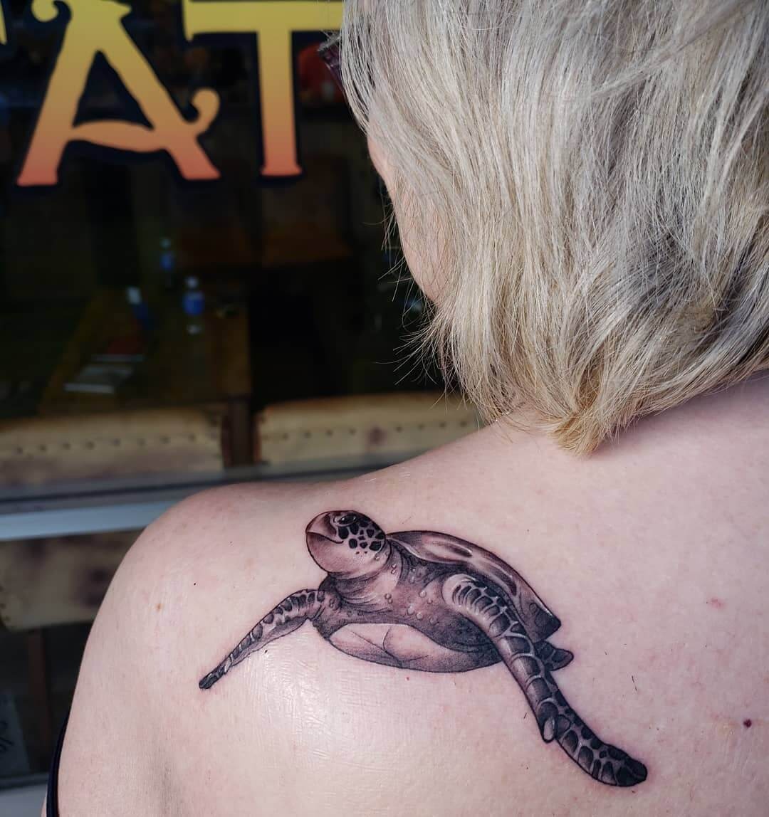 Realistic Sea Turtle on Shoulder Turtle Tattoos Tattoo Design