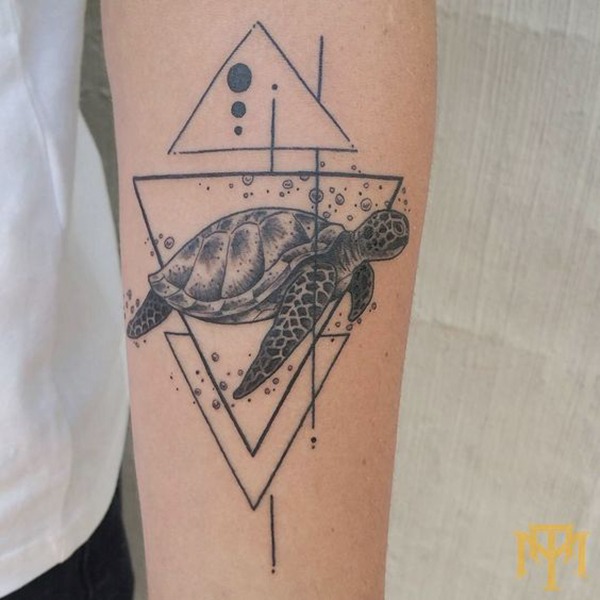 Sea Turtle Framed by Triangles Tattoo Design