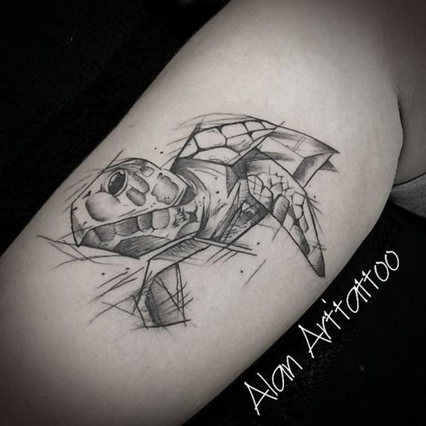 Sketchy Sea Turtle in Blocky Style Turtle Tattoos Tattoo Design