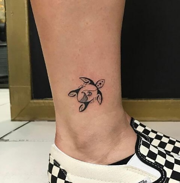 Tiny Sea Turtle with Waves on Shell Turtle Tattoos Tattoo Design