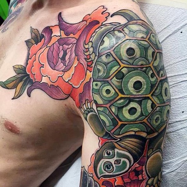 Tortoise with Multiple Eyes and a Flower Turtle Tattoos Tattoo Design