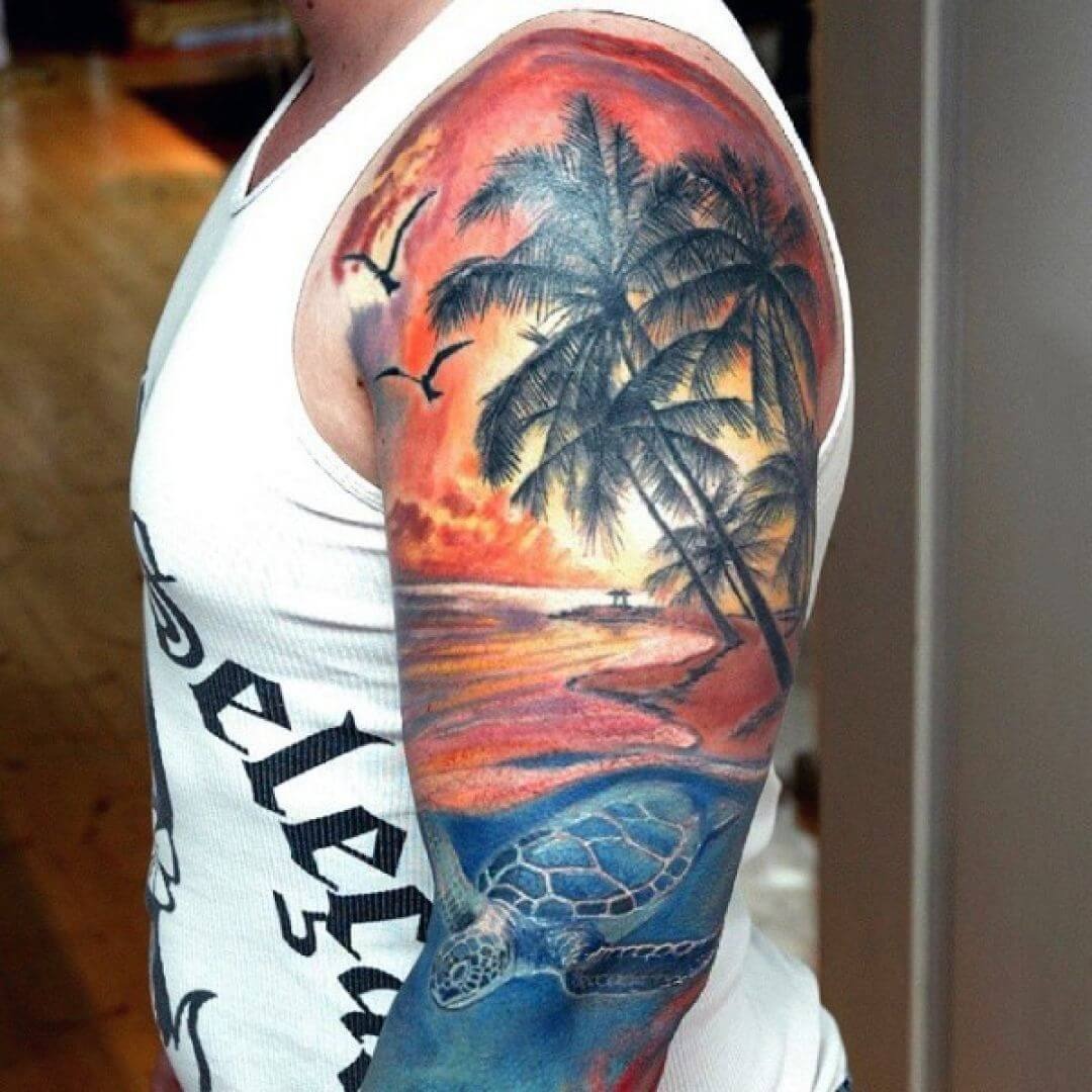 Tropical Beach Scene with Turtle Underwater Turtle Tattoos Tattoo Design