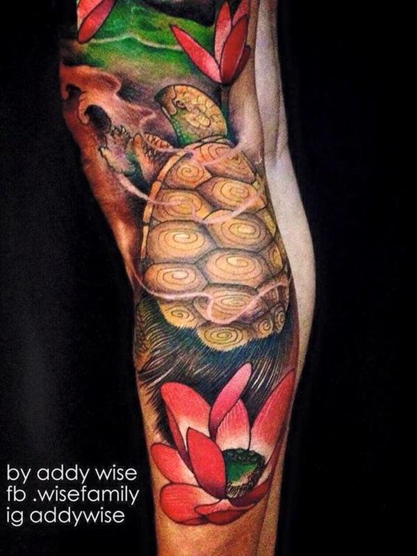 Turtle Over Lotus Flower Tattoo Tattoo Design