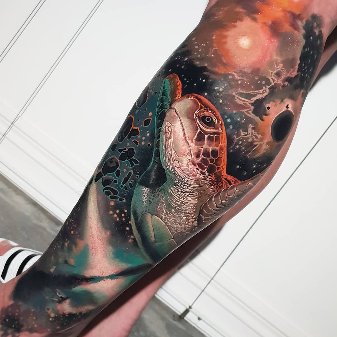 Turtle Swimming Through Outer Space Turtle Tattoos Tattoo Design