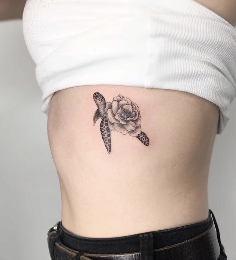 Turtle with Flower for Shell Turtle Tattoos Tattoo Design