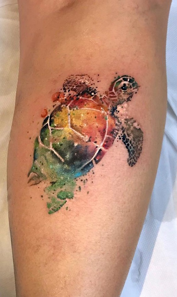 Watercolor Style Sea Turtle Tattoo Tattoo Design