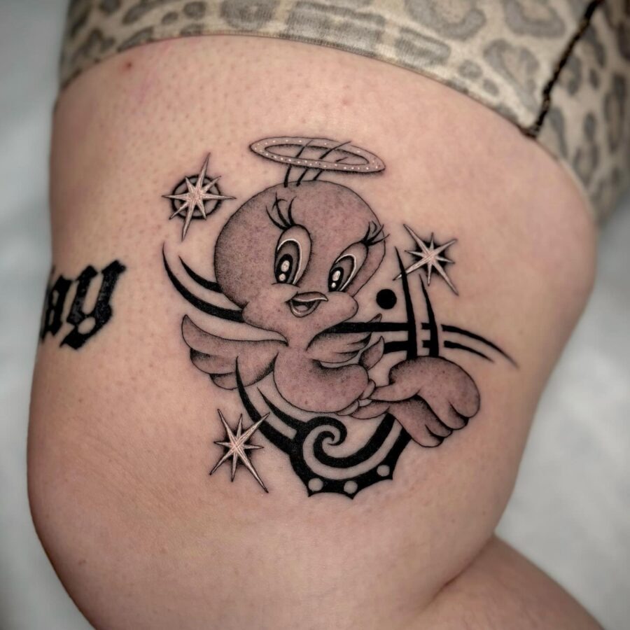 A playful angelic Tweety Bird tattoo design Tattoo Design