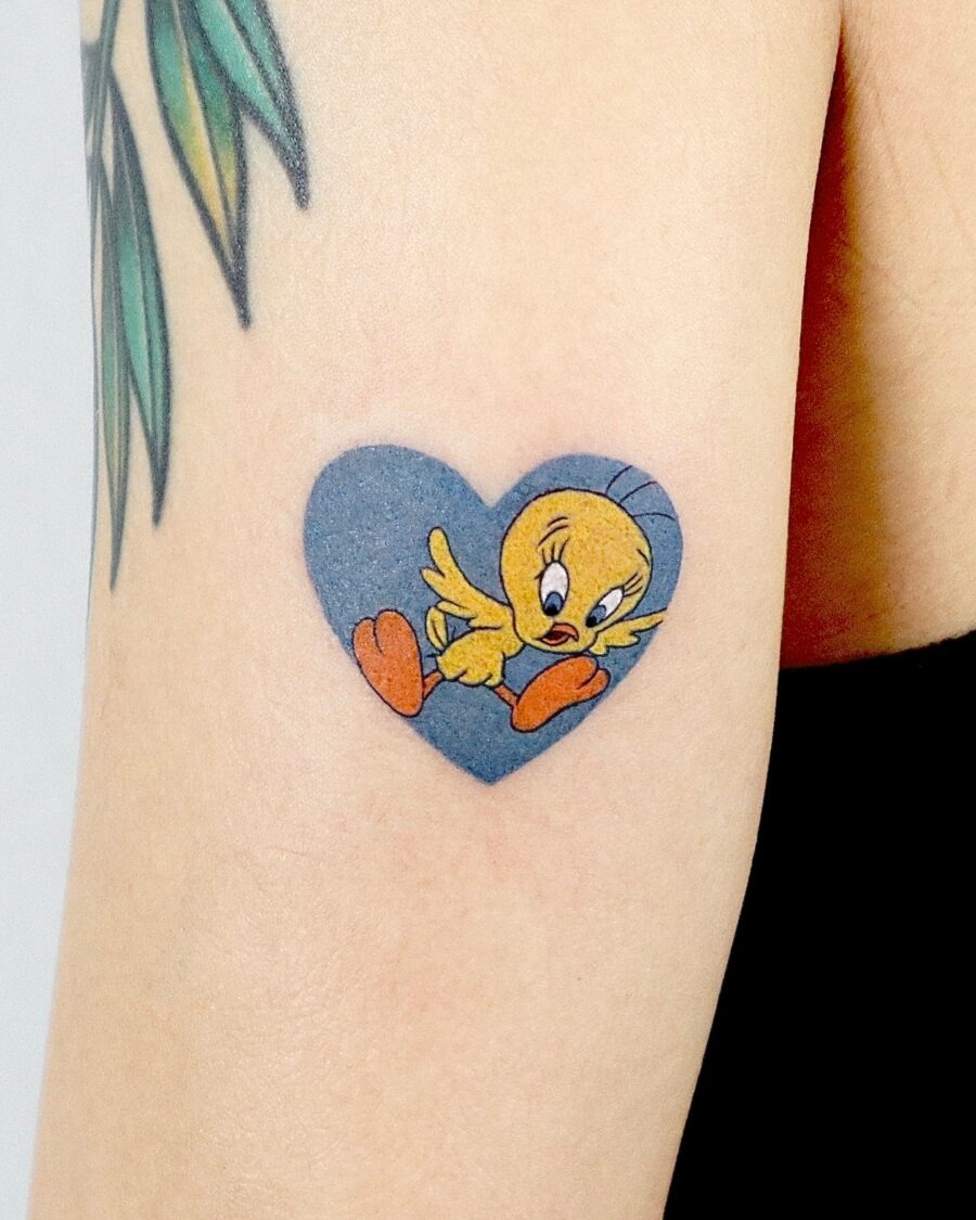Adorable Tweety Bird Heart-Shaped Tattoo Tattoo Design