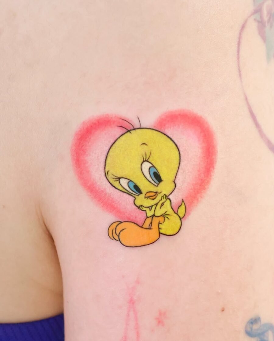 Charming Tweety Tattoo Within a Heart Tattoo Design