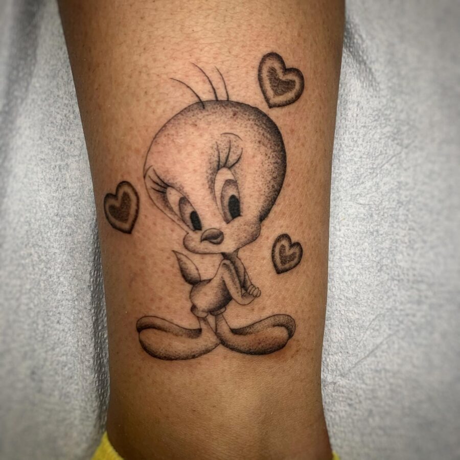 Charming Tweety with Heart Motifs Tattoo Design