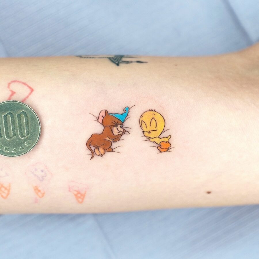 Playful Tweety and Mouse Tattoo Design Tattoo Design