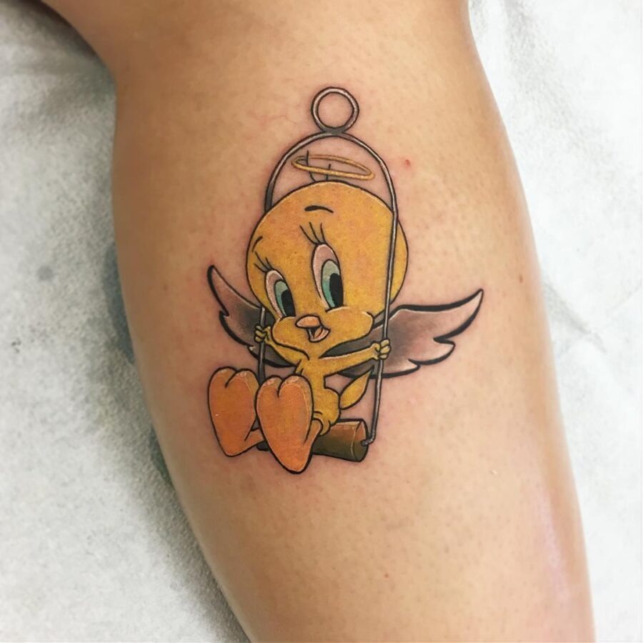 Playful Tweety Bird in a Swing Design Tattoo Design
