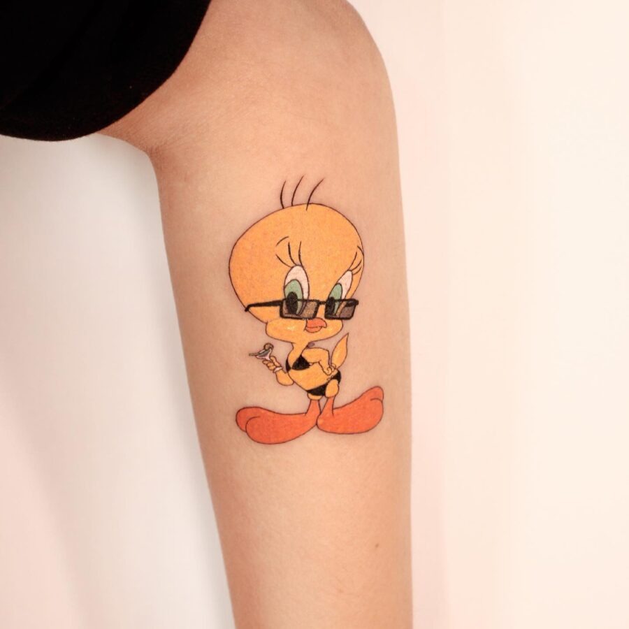 Sassy Tweety Tattoo with Stylish Sunglasses Tattoo Design