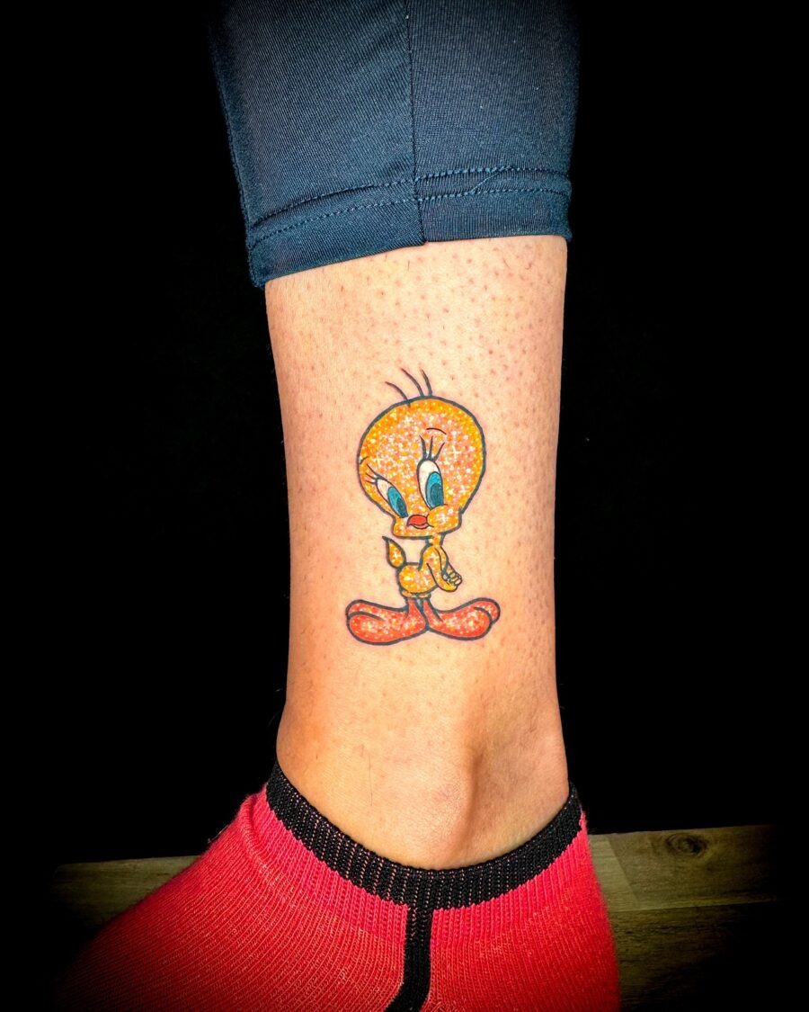 Vibrant Tweety Bird Tattoo on Ankle Tattoo Design