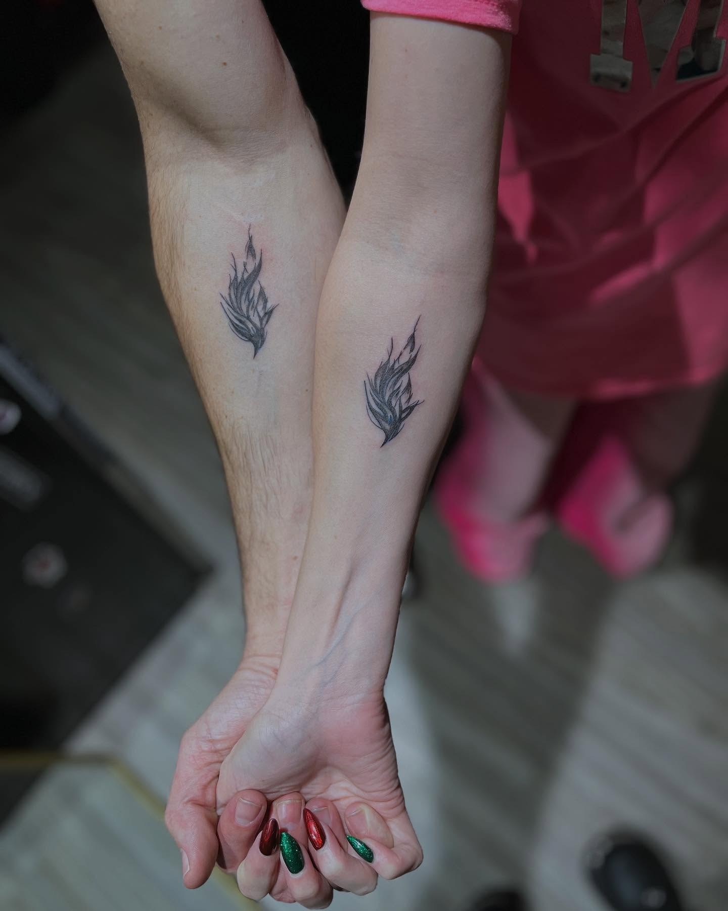 Matching Flame Feather Tattoo Tattoo Design