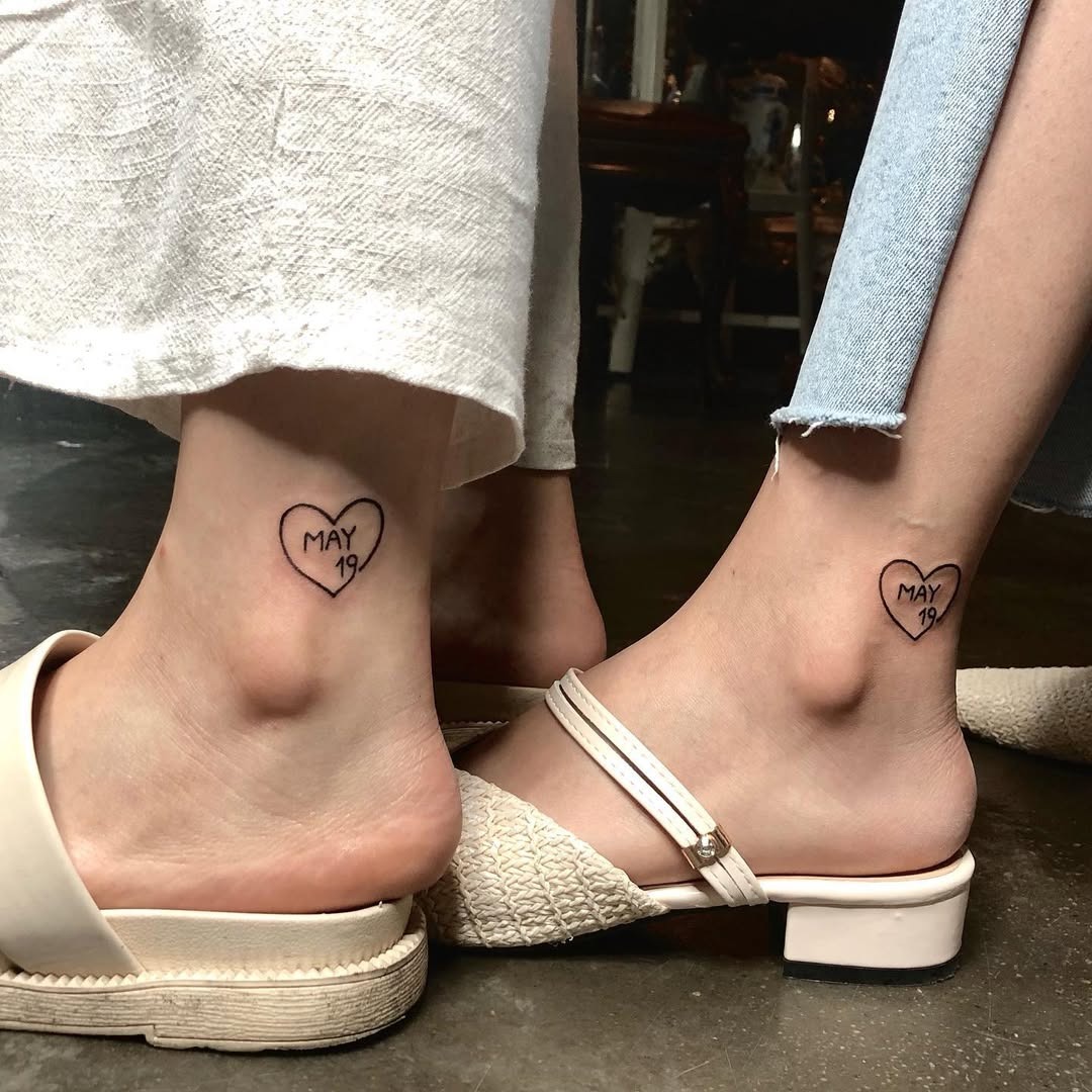 Delicate twin ankle heart tattoos Tattoo Design