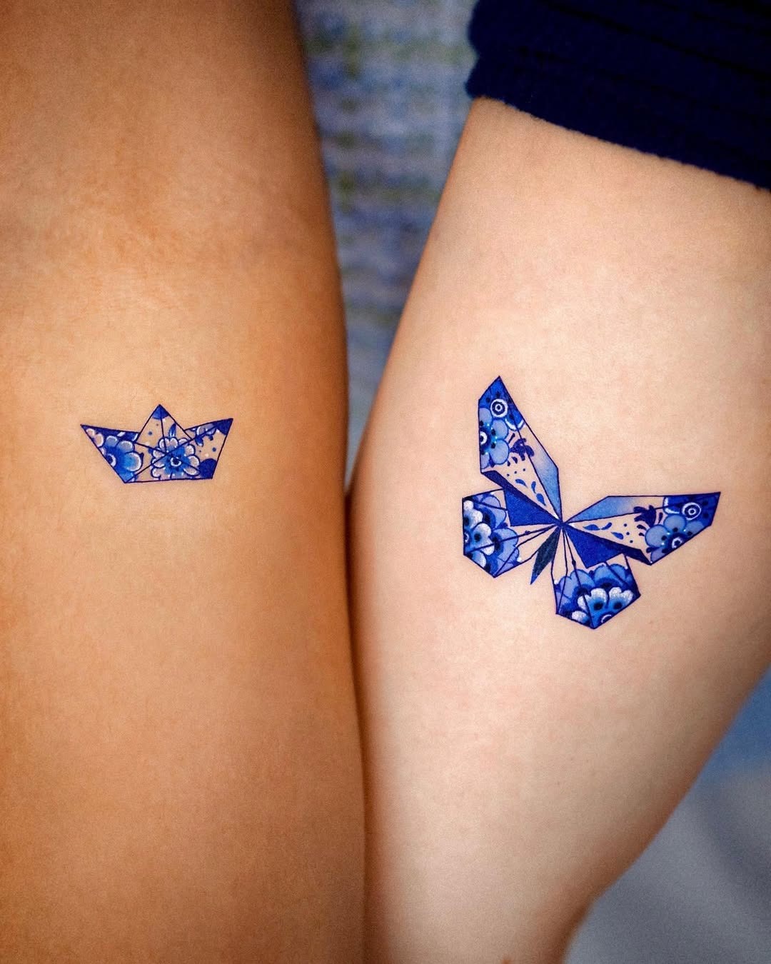 Intricate Twin Tattoos of Butterfly and Crane Tattoo Design
