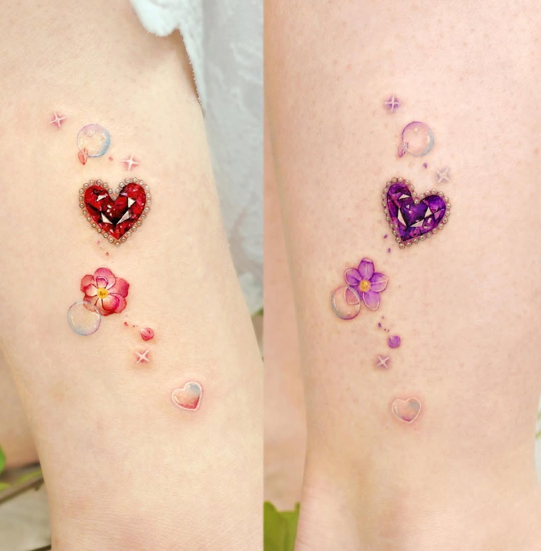 Stunning twin heart tattoos with floral accents Tattoo Design