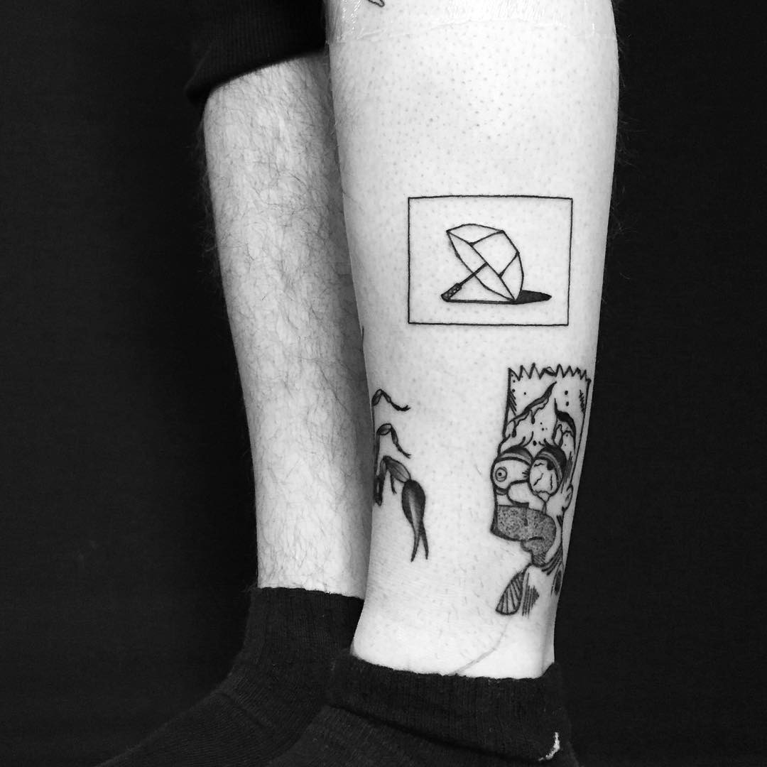 Creative black and gray umbrella tattoo Piece Tattoo Design