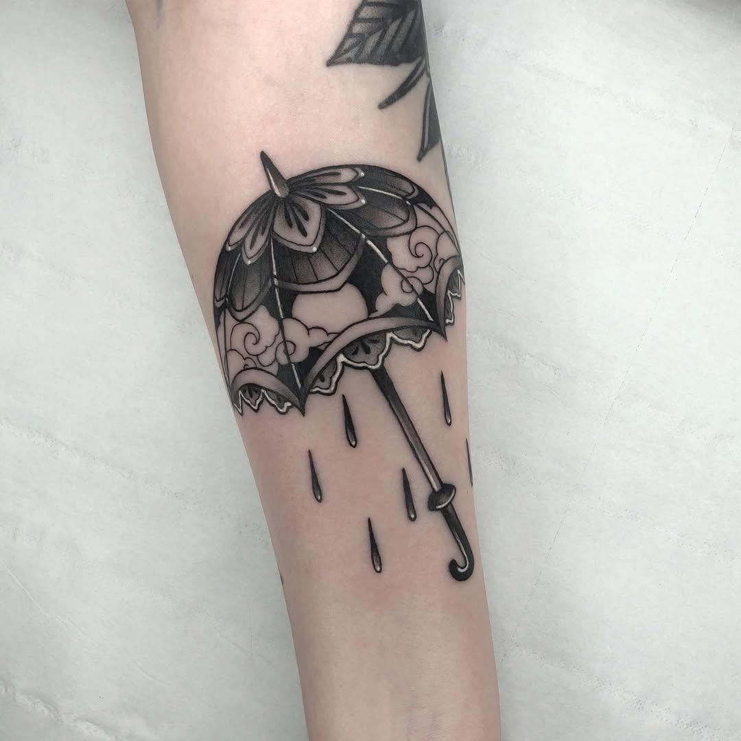 Elegant umbrella tattoo with artistic details Tattoo Design