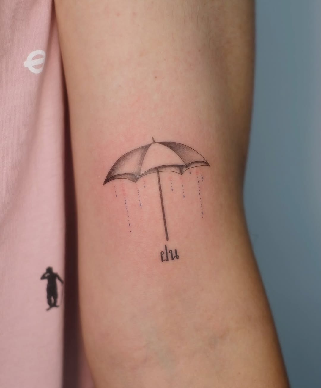 Minimalist Umbrella Tattoo with Raindrops Tattoo Design