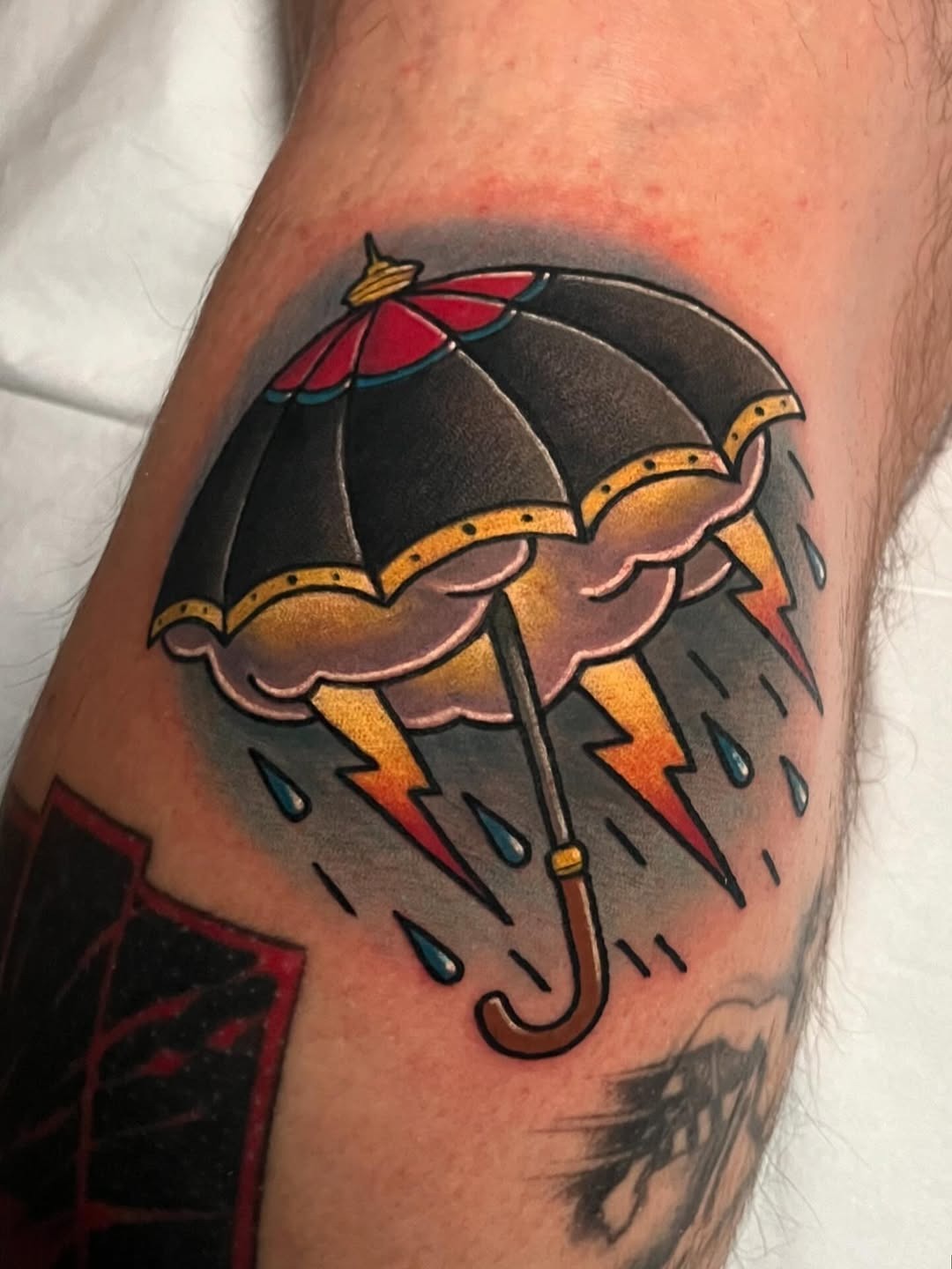 Striking umbrella tattoo with lightning elements Tattoo Design