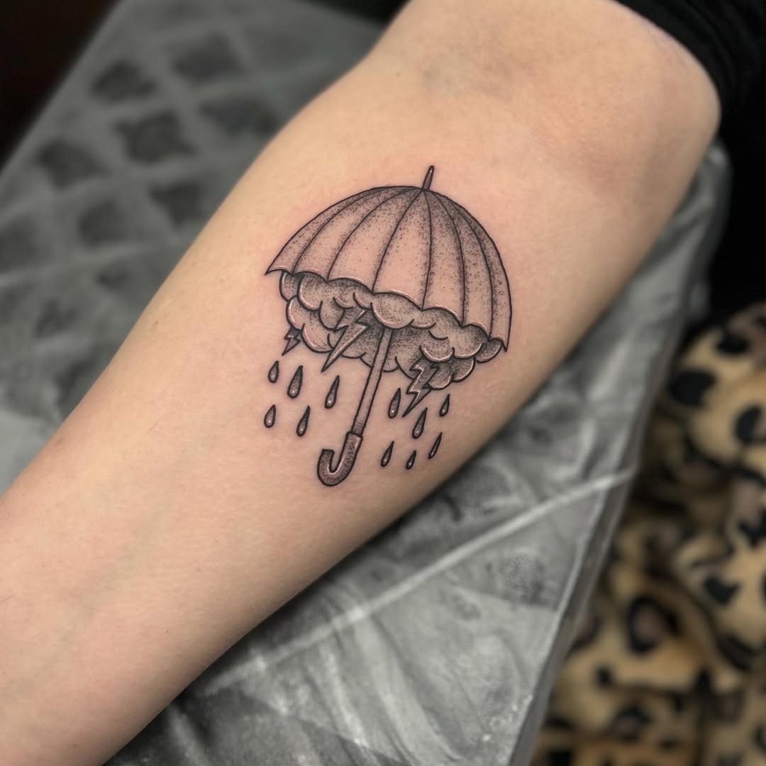 Stylish black line umbrella tattoo design Tattoo Design