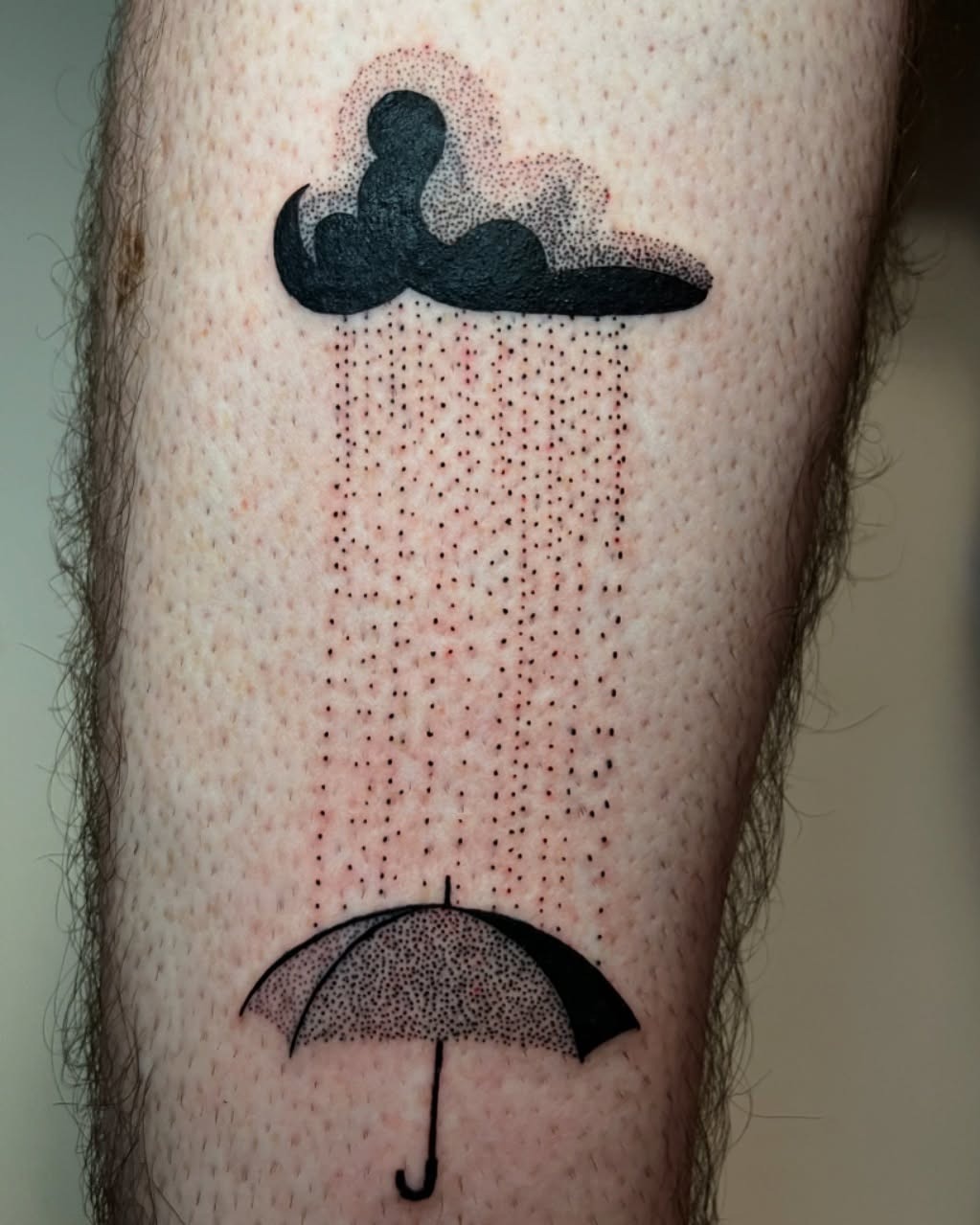 Stylish umbrella tattoo under a rainy cloud Tattoo Design