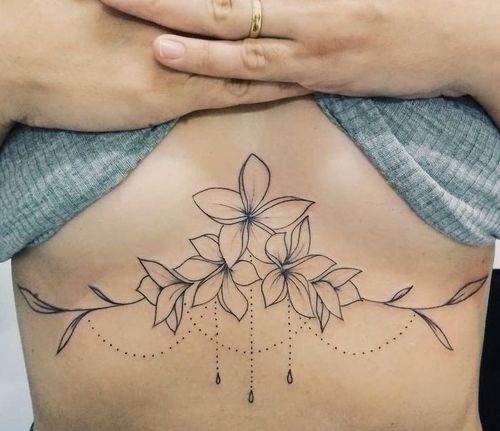 Floral and Leafy Design with Dangling Elements Tattoo Design