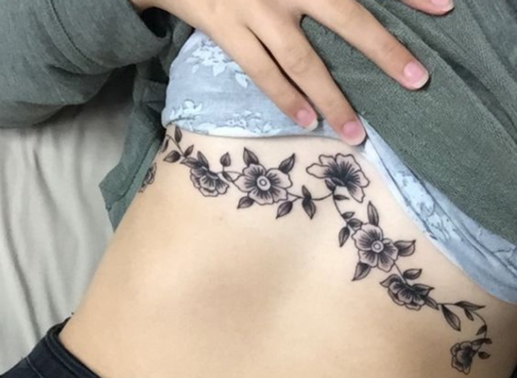 Floral Band Across the Ribcage Tattoo Design