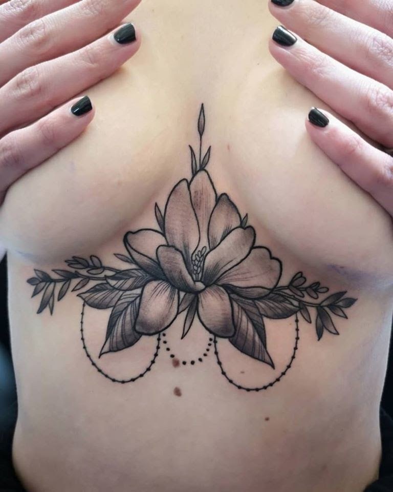Magnolia Centerpiece with Dotted Chains Tattoo Design