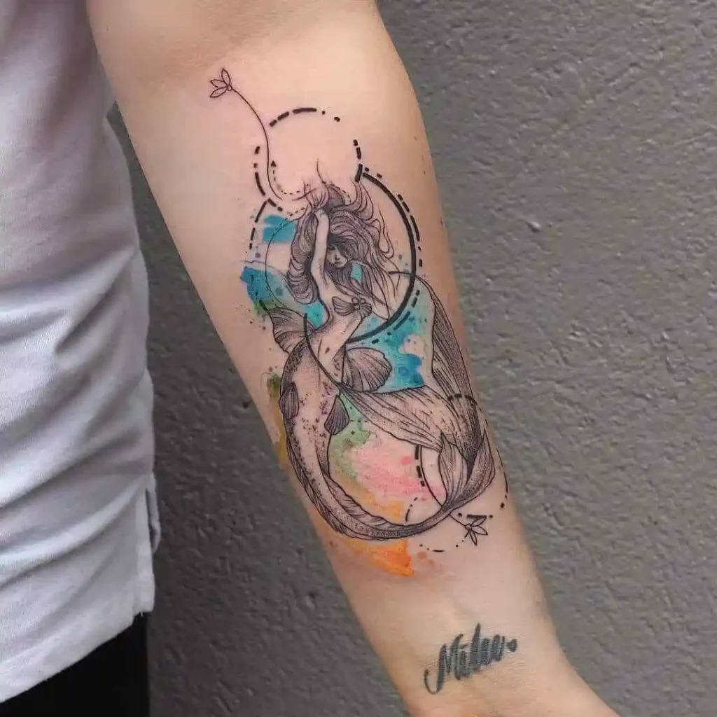 Elegant Mermaid in Watercolor Style Tattoo Design